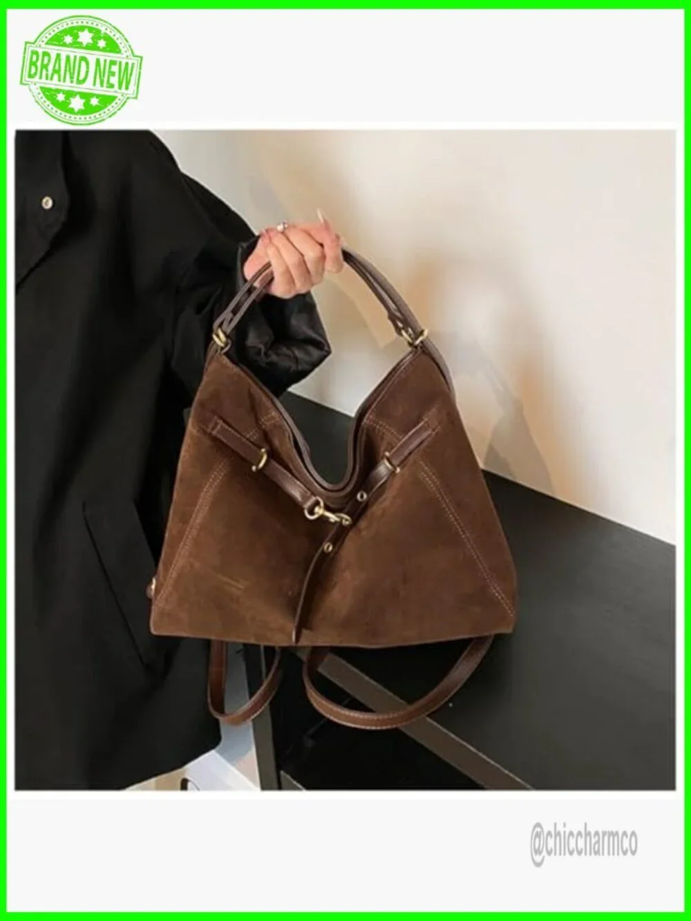 Large Convertible Suede Tote Backpack, Adjustable Strap, Magnetic Closure